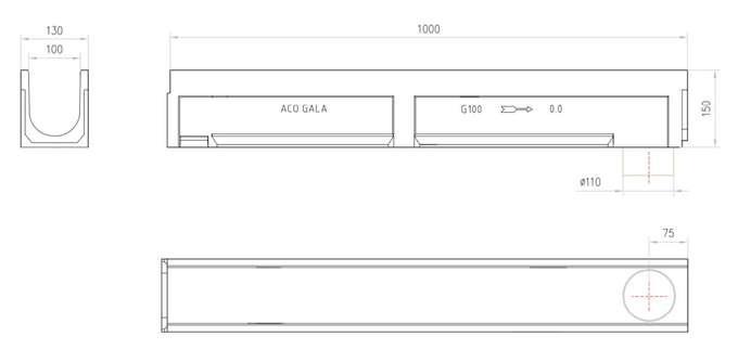 Canal de drenaje ACO DRAIN G100 de 1 metro y h15