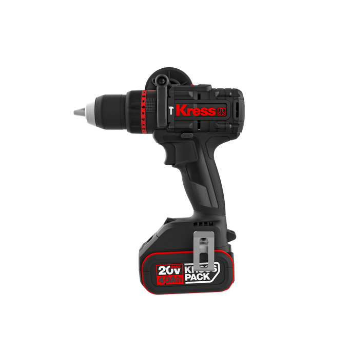 Taladro percutor Kress 20V Max inalámbrico sin escobillas 150Nm 2 velocidades 13mm Piel KUC35.9